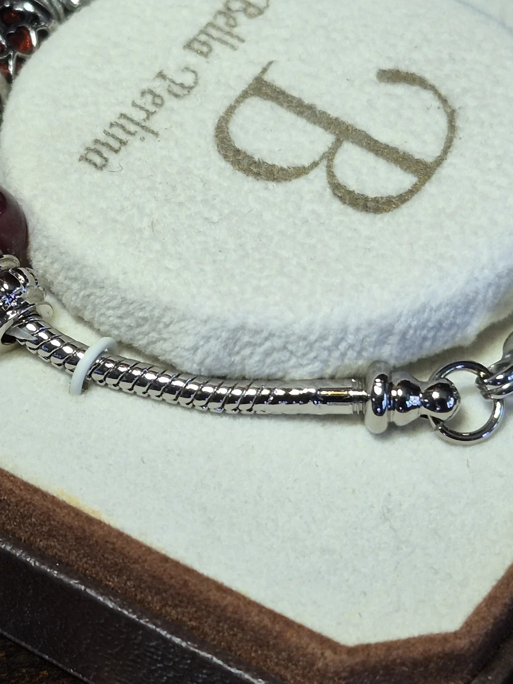 Bella Perlina Silver Charm Bracelet with Pink Accent Bead